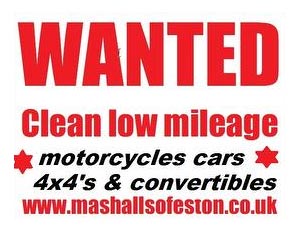 Wanted cotorscycles, car 4x4's and convertibles